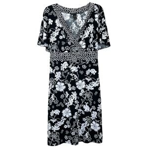 Lane Bryant Vintage Black White Floral Short Sleeve Dress Plus Size 14W / 16W